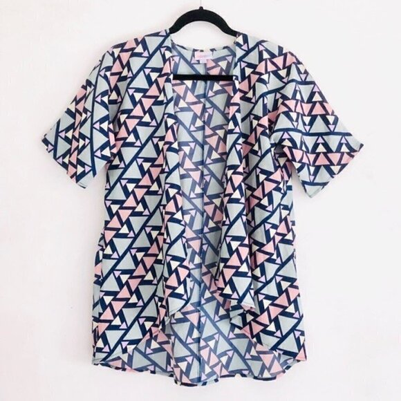 LuLaRoe Bianka Kimono Top 3 Geometric Triangle Pattern Pastel - Picture 1 of 8